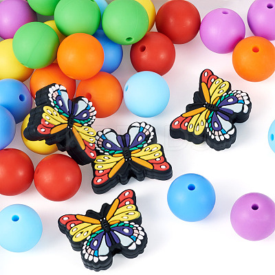 DIY Round/Butterfly Silicone & Brass Rhinestone Beads Findings Kits DIY-TA0011-59-1
