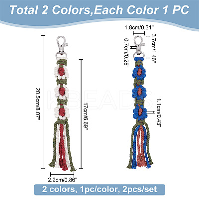 2Pcs 2 Colors Macrame Wristlet Cotton Pendant Decorations AJEW-GO0001-02-1