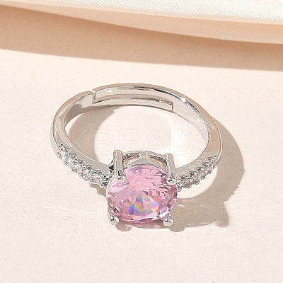 Brass & Round Cubic Zirconia Finger Rings CU-CBA7E55-19P-01-1