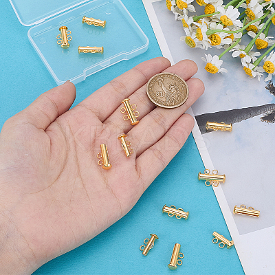 10Pcs Tube Brass Slide Lock Clasps KK-PH0014-45G-1