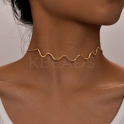 Stainless Steel Wavy Line Choker Necklaces PW-WG07BB7-01-1