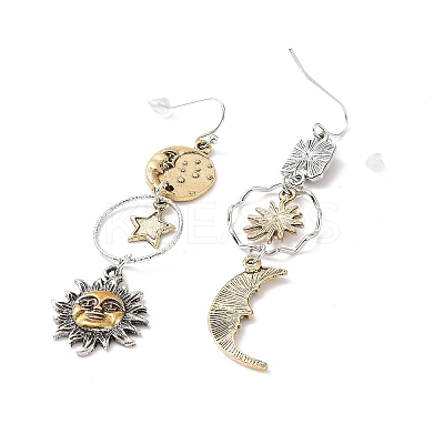 Alloy Moon & Sun & Star Asymmetrical Earrings LS-EJEW-B015-03-1
