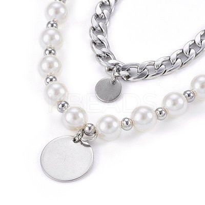 304 Stainless Steel Pendant Tiered Necklaces NJEW-O106-03P-1
