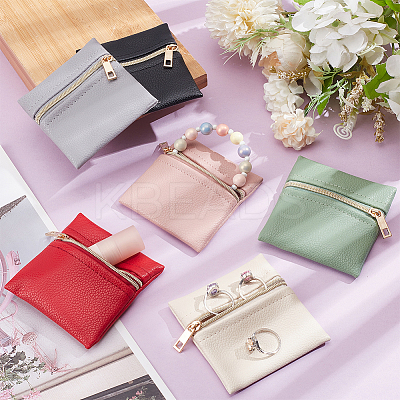 6Pcs 6 Colors Imitation Leather Jewelry Storage Zipper Bags ABAG-NB0002-15B-1
