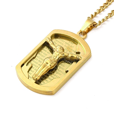 Jesus Rectangle Tag 201 Stainless Steel Pendant Necklace with Iron Box Chains NJEW-D048-07G-1