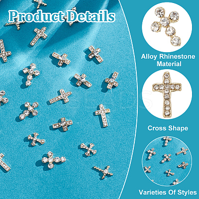 48Pcs 6 Styles Alloy Rhinestone Cross Cabochons DIY-GO0002-01-1