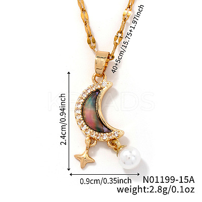 Chic Brass Crystal Rhinestone Moon Star Pendant Necklaces QW2604-2-1