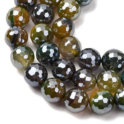Electroplated Natural Agate Beads Strands G-B191-A07-10mm-19-1