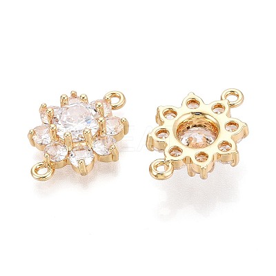 Brass Pave Clear Cubic Zirconia Connector Charms KK-N284-14G-1