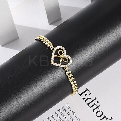 Brass Micro Pave Clear Cubic Zirconia Link Bracelets LS-BJEW-M050-05G-01-1