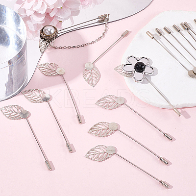 60Pcs Leaf Stainless Steel Round Tray Stick Lapel Pins JEWB-SC0001-75B-1