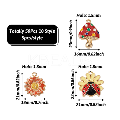 50Pcs 10 Style Rack Plating Alloy Enamel Pendants ENAM-SW0001-02-1
