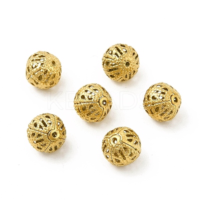 304 Stainless Steel Hollow Round Beads STAS-P319-13G-1