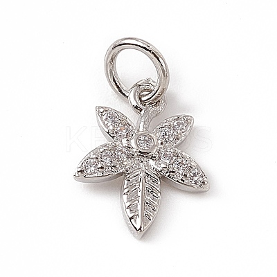 Brass Micro Pave Clear Cubic Zirconia Leaf Charms ZIRC-F132-42P-1