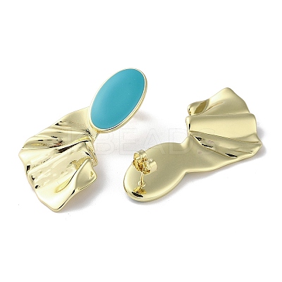 Rack Plating Real 18k Gold Plated Brass Oval Stud Earrings with Enamel EJEW-M237-02G-01-1