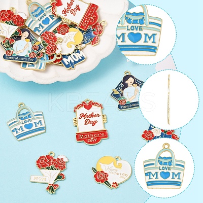 24Pcs 6 Styles Mother's Day Alloy Enamel Pendants FIND-FS0003-90-1