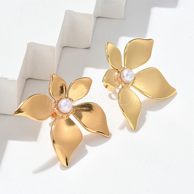 304 Stainless Steel & ABS Plastic Imitation Pearl Flower Stud Earrings LS-EJEW-S253-23G-1