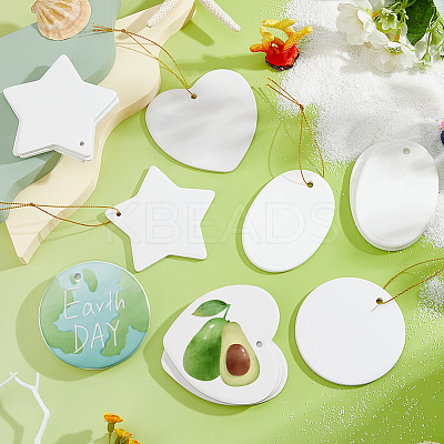 16Pcs 4 Styles Porcelain Heat Transfer Printing Pendant Decorations HJEW-FH0001-77-1