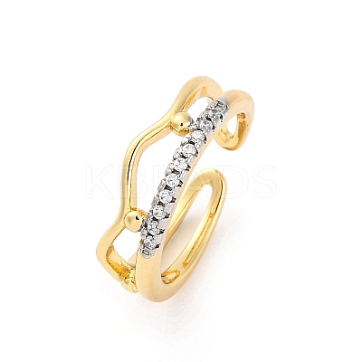Brass Micro Pave Clear Cubic Zirconia Cuff Finger Rings for Women RJEW-C116-14G-1