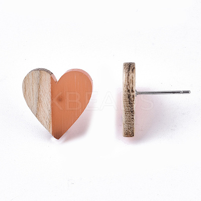 Transparent Resin & Wood Stud Earrings EJEW-N017-002A-D04-1