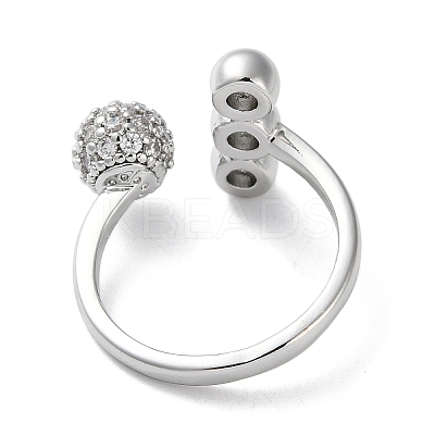 Round Brass Rhinestone Open Cuff Rings for Women RJEW-P112-02B-P-1