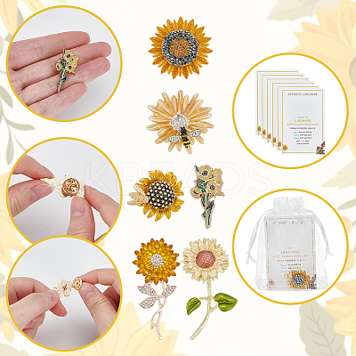 6Pcs 6 Styles Sunflower Enamel Pins JEWB-AR0001-21-1
