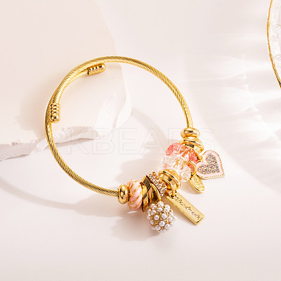 Adjustable Alloy & Stainless Steel Charm Bangles WG0E472-01-1