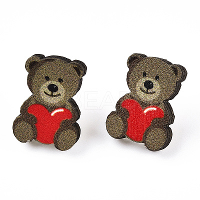 Valentine's Day Theme Printing Wood Stud Earrings for Women EJEW-B029-04-1