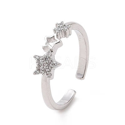 Clear Cubic Zirconia Hollow Out Star Open Cuff Ring RJEW-E072-23P-1
