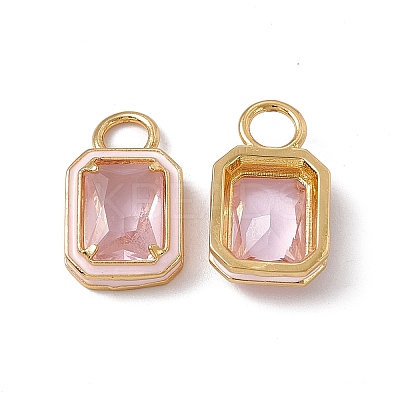Pink Glass Rectangle Pendants KK-I696-10G-01-1