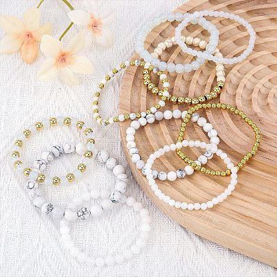 10Pcs 10 Styles Round Natural Dyed Malaysia Jade & White Jade BJEW-SW001578-1
