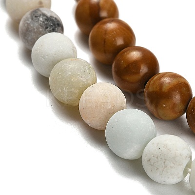 Natural Flower Amazonite/Map Stone/Sesame Jasper/Glass Beads Strands G-P562-C-01-1