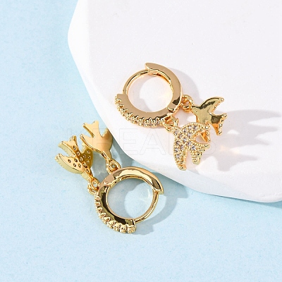 Swallow Brass Micro Pave Clear Cubic Zirconia Hoop Earrings EJEW-F384-06G-1