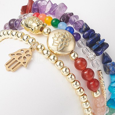 4Pcs 4 Style Natural Mixed Gemstone Beaded Stretch Bracelets Set BJEW-JB09222-1