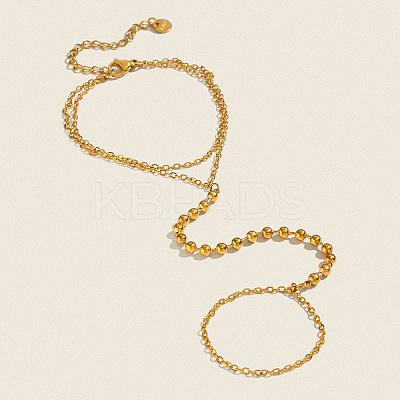 304 Stainless Steel 2-Strand Hand Chain Ring Bracelets with Round Ball for Women HZ7665-1