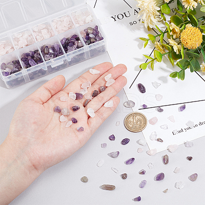 Natural Amethyst and Natural Rose Quart Chips Beads G-PH0031-02-1