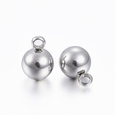 Tarnish Resistant 201 Stainless Steel Round Ball Charms X-STAS-H376-34-1