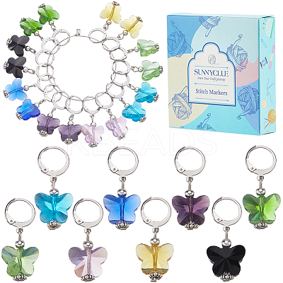 Glass Butterfly Pendant Locking Stitch Markers HJEW-SC00069-1