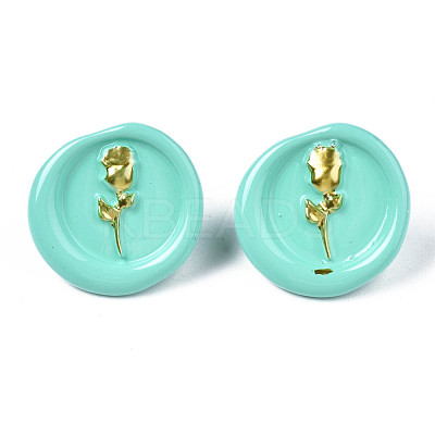 Flat Round with Rose Flower Stud Earrings for Women EJEW-N046-015-NR-1