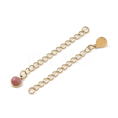 Ion Plating(IP) 316 Surgical Stainless Steel Curb Chain Extender with Natural Rhodonite Round Charm STAS-A097-01G-08-1