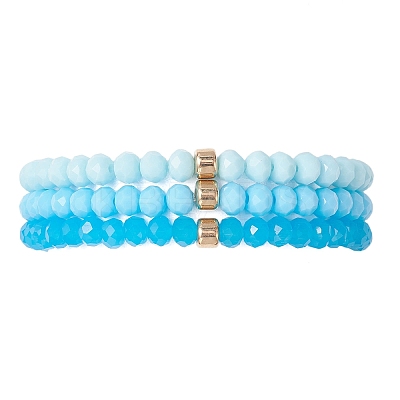 3Pcs Faceted Imitation Jade & Opaque Glass Rondelle Beaded Stretch Bracelets for Women BJEW-JB12563-01-1