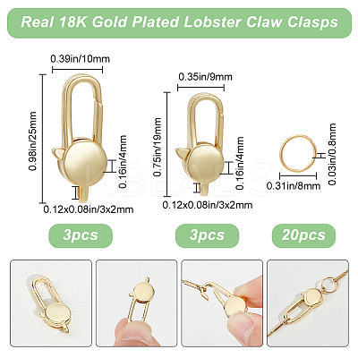 6Pcs 2 Style Rack Plating Brass Lobster Claw Clasps DIY-BBC0001-50-1
