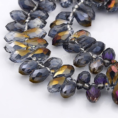 Half Plated Faceted Teardrop Electroplate Glass Pendants Beads Strands GLAA-A023A-HP01-1