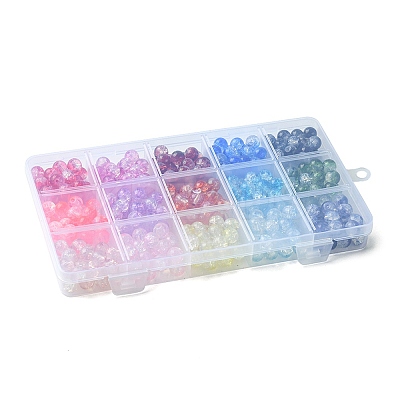 375Pcs 15 Colors Transparent Crackle Baking Paint Glass Beads Sets DGLA-FS0001-05-1