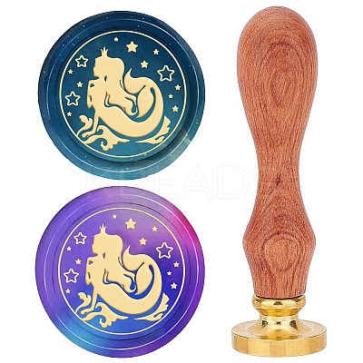 Brass Wax Seal Stamps with Wood Handle AJEW-WH0412-0102-1
