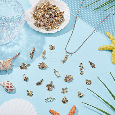 100Pcs 10 Styles Ocean Series Tibetan Style Alloy Pendants FIND-AR0005-87-1