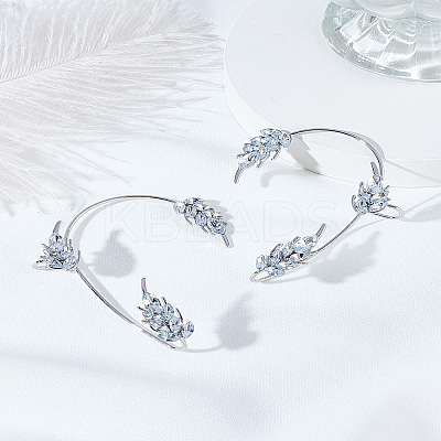 2Pcs 2 Styles Leaf Alloy Micro Pave Clear Cubic Zirconia Cuff Earrings EJEW-LP0013-19P-1