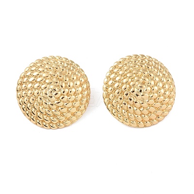 Texture Flat Round 304 Stainless Steel Stud Earrings for Women EJEW-K278-24G-1