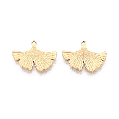 Textured 304 Stainless Steel Leaf Shape Pendants STAS-T073-01G-1