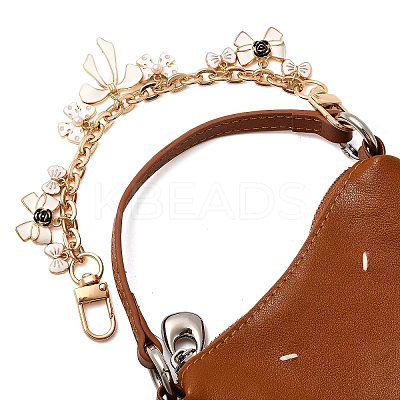 2Pcs 2 Color Alloy Enamel White and Black Bowknot Charm Zinc Alloy Cable Chain Bag Decorative Chains AJEW-BA00162-1
